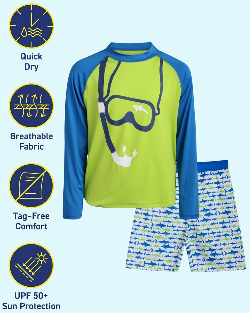 iXtreme Boys Rash Guard Set - 4 Piece UPF 50+ Quick Dry Long Sleeve Swim Shirt and Swim Trunks for Boys (Sizes: 5-14) - Image 2